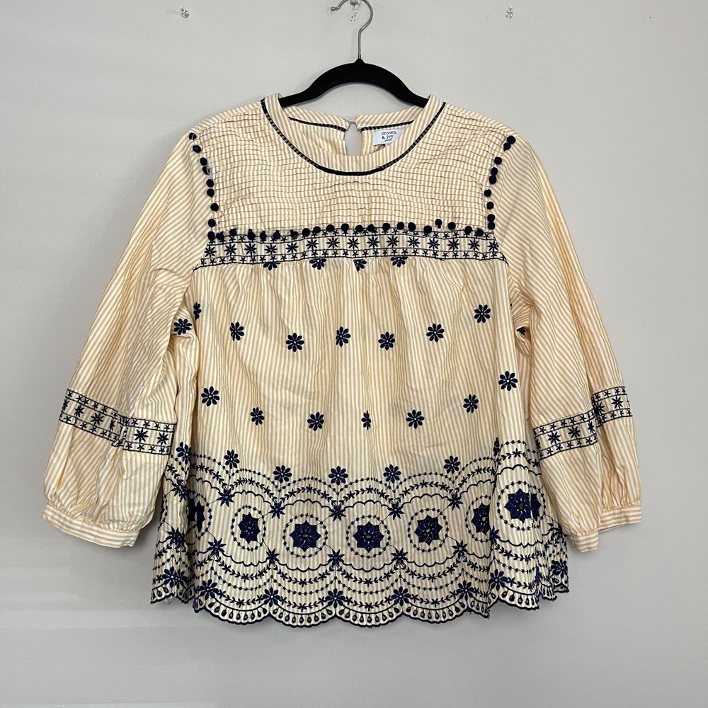 Crown & Ivy‎ Embroidered Boho Peasant Puff Sleeve Cottagecore Blouse XLP